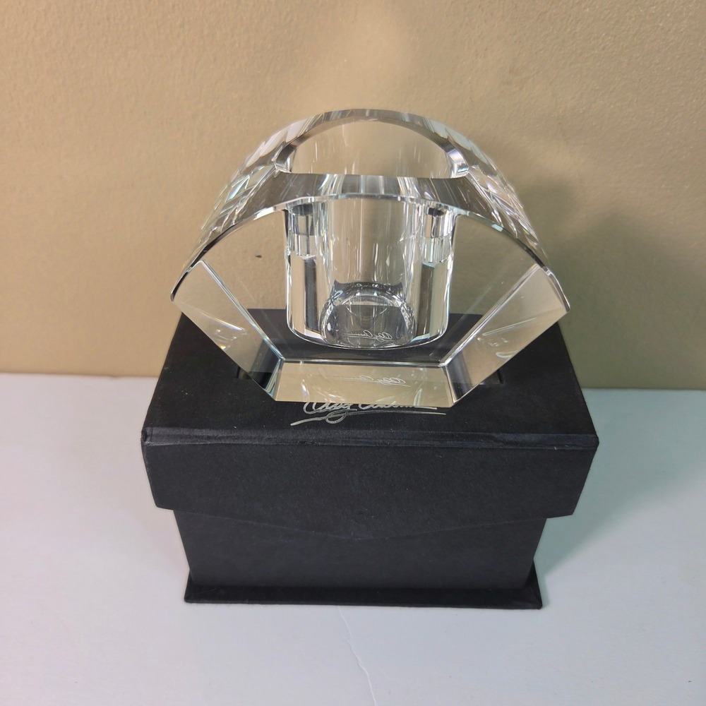 Oleg Cassini Crystal Votive Candle Holder Eleganza Signed Art Glass Decor Boxed